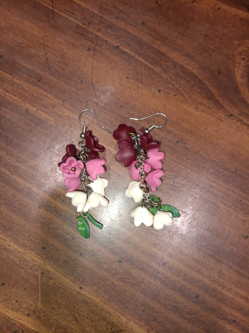 Floral Cluster Drop Earrings in Burgundy, Pink, White and Green
